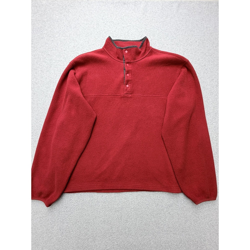 Lands' End Fleece Sweater Mens XL Red Snap Pullover Made USA Casual Warm